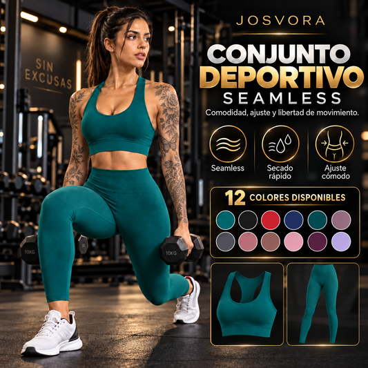 Portada de Conjunto Deportivo Seamless Mujer con modelo tatuada