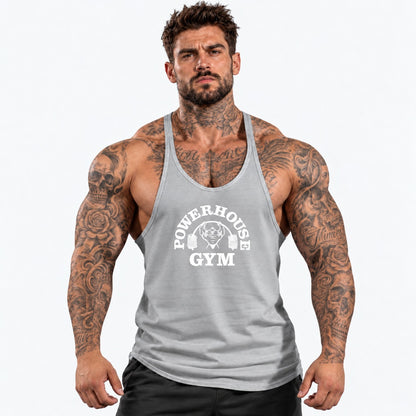 Camiseta de tirantes Gris/blanco/logo grande con el mismo modelo tatuado