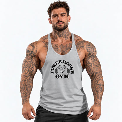 Camiseta de tirantes Gris/negro/logo grande con el mismo modelo tatuado