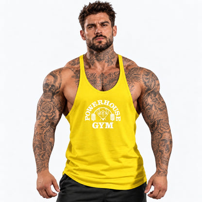 Camiseta de tirantes Amarillo/blanco/logo grande con el mismo modelo tatuado