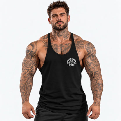 Camiseta de tirantes Negro/blanco/logo pequeño con el mismo modelo tatuado
