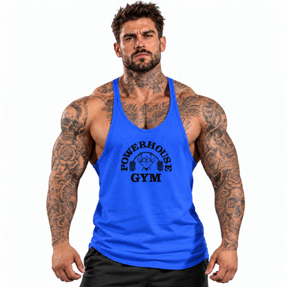 Camiseta de tirantes Azul/negro/logo grande con el mismo modelo tatuado