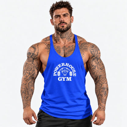 Camiseta de tirantes Azul/blanco/logo grande con el mismo modelo tatuado