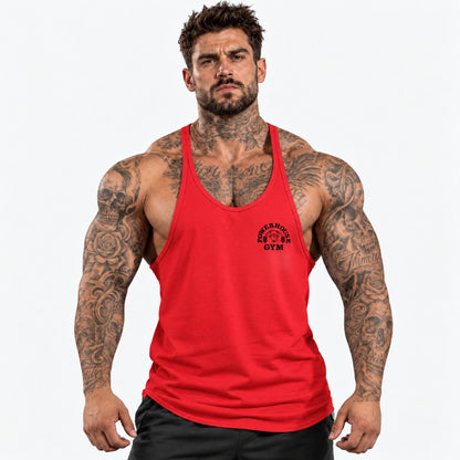 Camiseta de tirantes Rojo/negro/logo pequeño con el mismo modelo tatuado